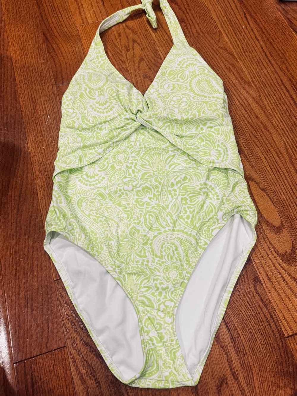 Ellen Tracy Green White One Piece Swimsuits Size‎ 14 Full Coverage Vacation